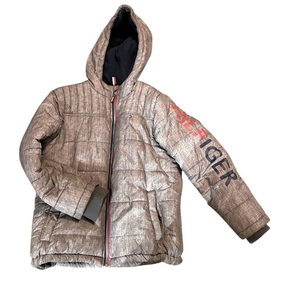 Tommy Hilfiger Kids Gray Fleece Lined Hooded Puffer Jacket Large